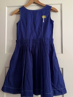 Marni Royal Blue Sleeveless Pleated Dress with Yellow Palm Motif